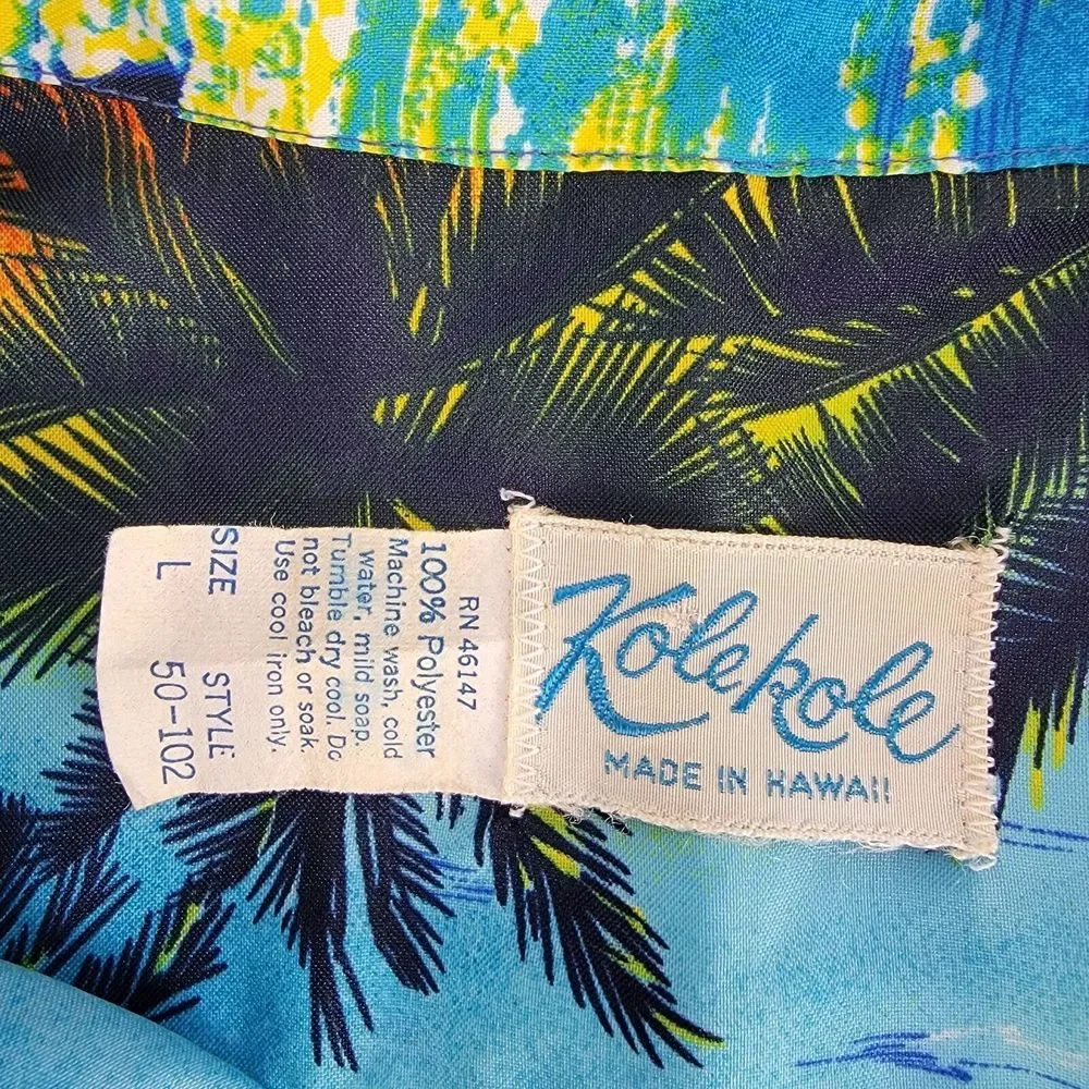 KoleKole‎ Hawaii Vintage Button Up Shirt USA Luau Beach Vacation Ocean Nature L